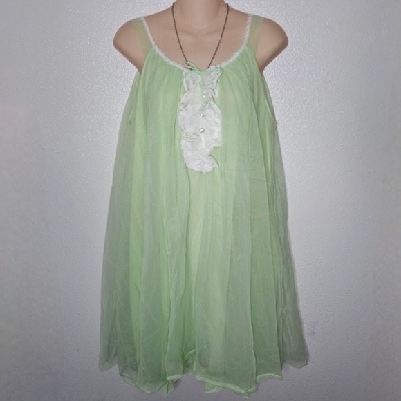 Other - Vintage Mint Green Sheer Babydoll Nightgown Ruffle Lace